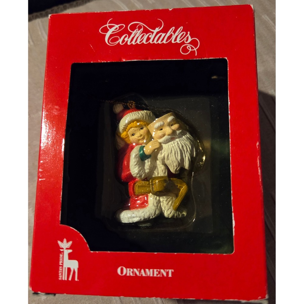 Vintage 1991 National Rennoc Santas Pride Boy with Santa Mask Ornament‎ in Box